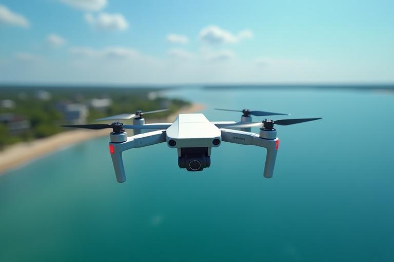 Drone capturing waterfront property for inspection