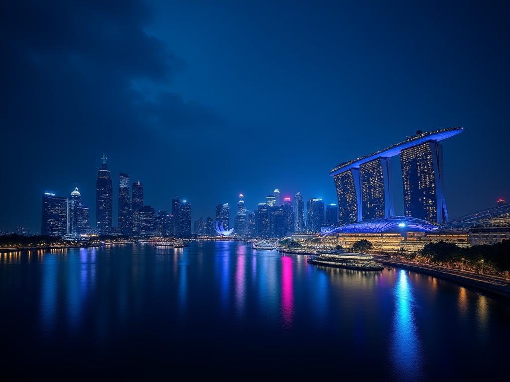 Night view of Marina Bay waterfront skyline